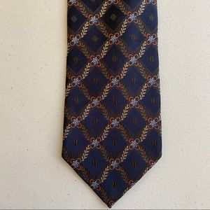 Men’s Ermenegildo Zegna Silk Navy Blue Neck Tie Geometric Floral Check Design